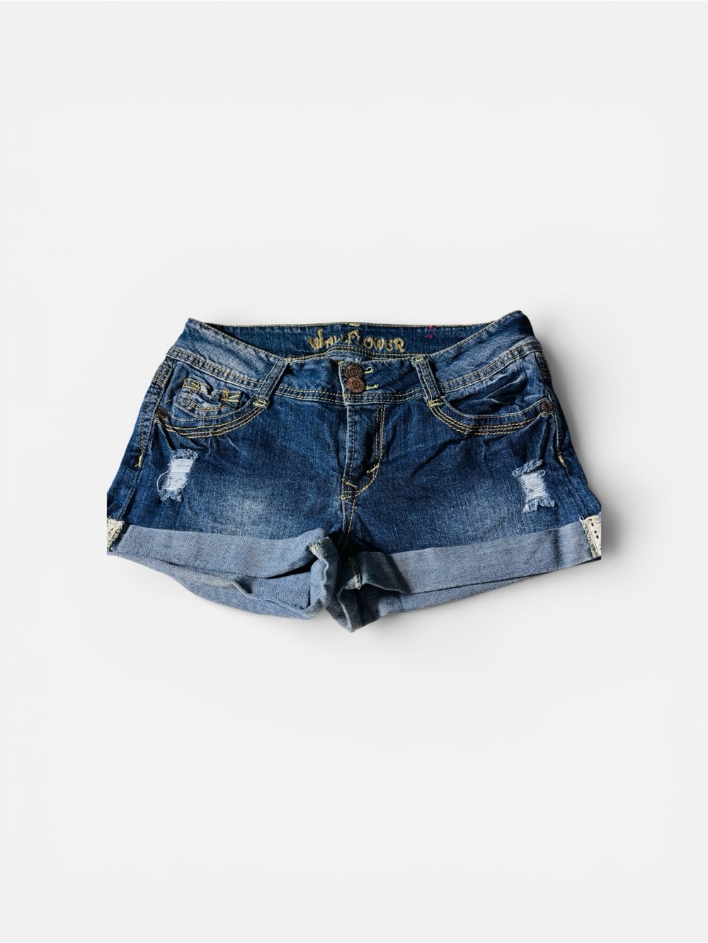 WallFlower Denim blue Roll-Cuff Shorts